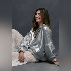 NWT Free People Gaia Coated Sweatshirt ~Silver Foil~